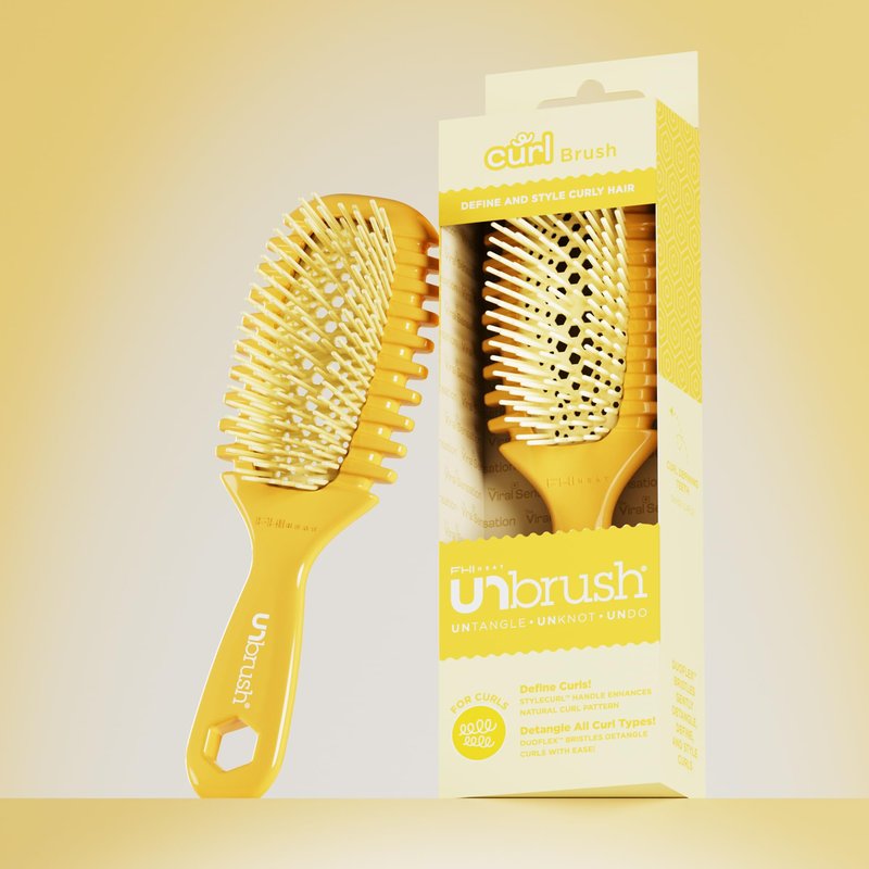 FHI Heat UNbrush Curl Defining Brush — Wavy, Coily, and Curly Hair Brush with DuoFlex Bristles & StyleCurl Handle — for Gentle Detangling & Faster Styling on Wet Hair - Golden Hour
