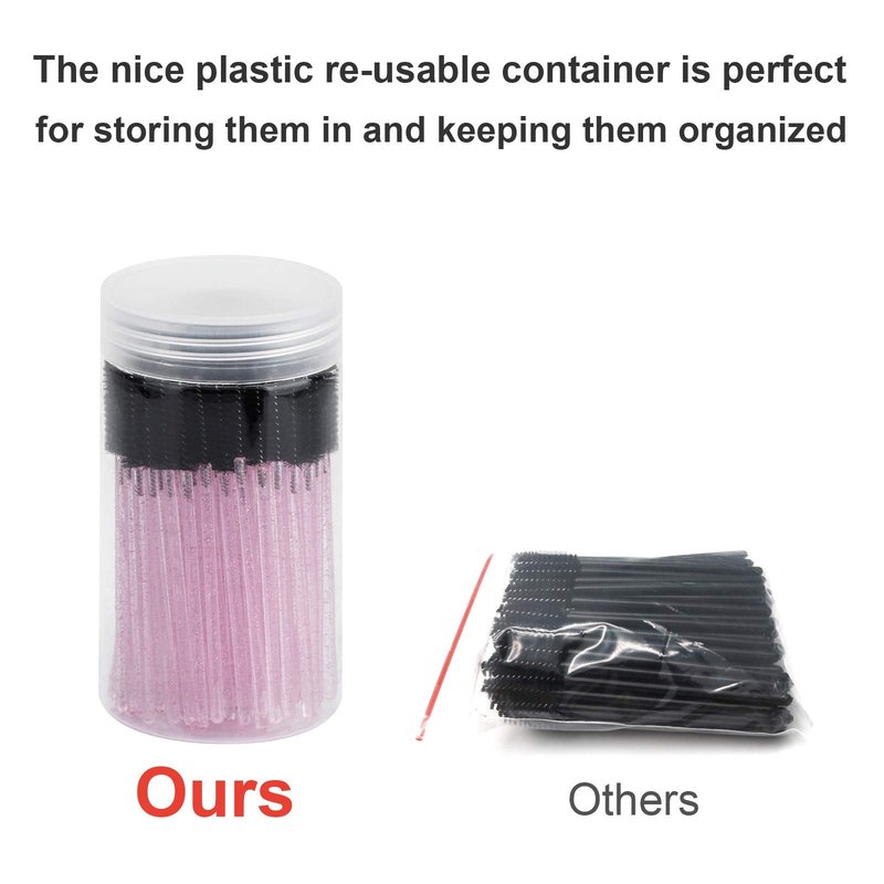 CHEFBEE 100PCS Disposable Eyelash Brush, Mascara Wands Makeup Brushes Applicators Kits for Eyelash Extensions and Eyebrow with Container (Pink Black)