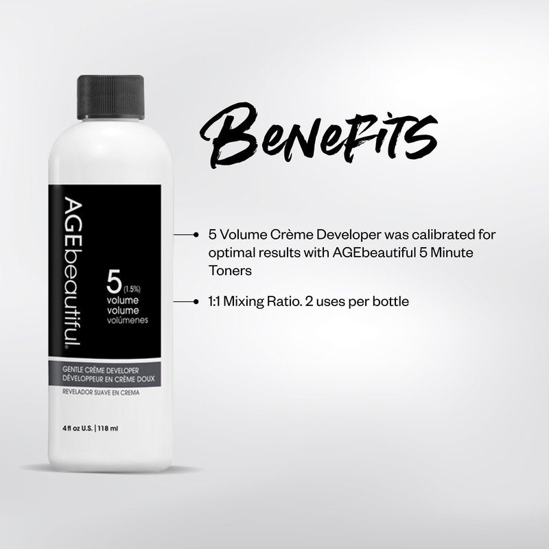 AGE beautiful 5-Volume Gentle Creme Hair Developer | For Permanent Hair Color Dyes, Toners, Lighteners | Professional Salon Coloring | Long Lasting Haircolor | 4 Fl Oz