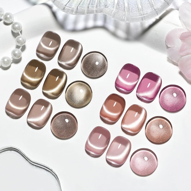 JODSONE Cat Eye Gel Nail Polish Set - 6 Colors in Pink & Brown for Holographic Glitter Effects | 10ml