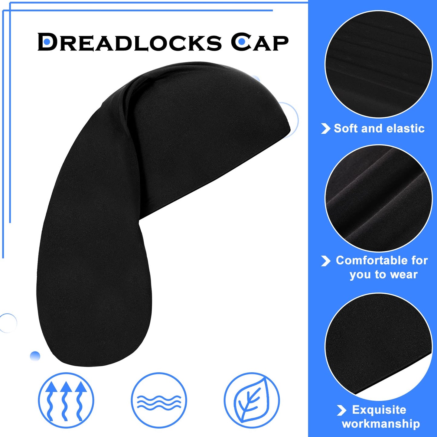 Tatuo 4 Pieces Unisex Jumbo Dreadlock Cap Long Dreads Hair Head Wrap Sleeping Cap Hair Accessories Sleep Bonnet for Men Women (4 Pcs,Black)