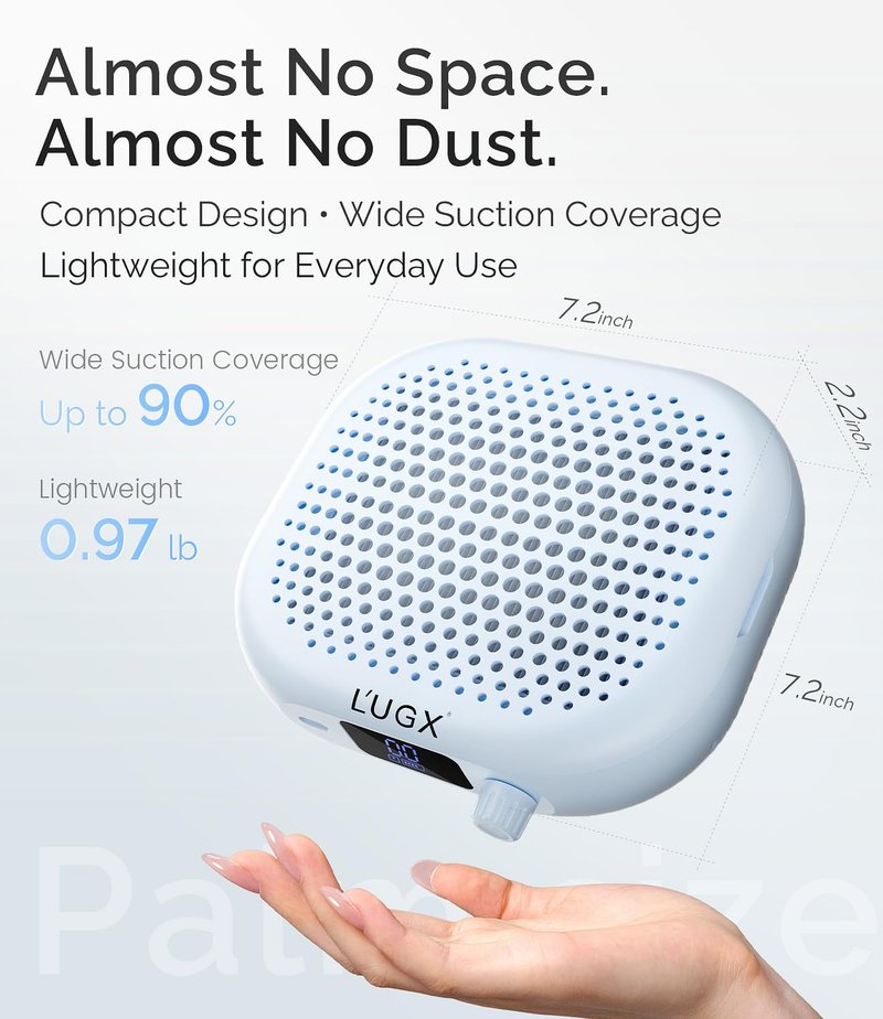 Rechargeable Nail Dust Collector - Professional Compact Design with Strong Suction, 10-Speed Turbo Fan & LED Display | Azure Wave