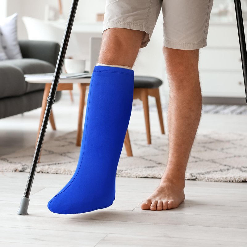 Shyyween 4 Pcs Leg Cast Cover Medium Short Cast Sock Cover Below the Knee Leg Sleeve for Foot Men Women Plaster Stocking Protective(Black, Blue, Gray,Dark Green)