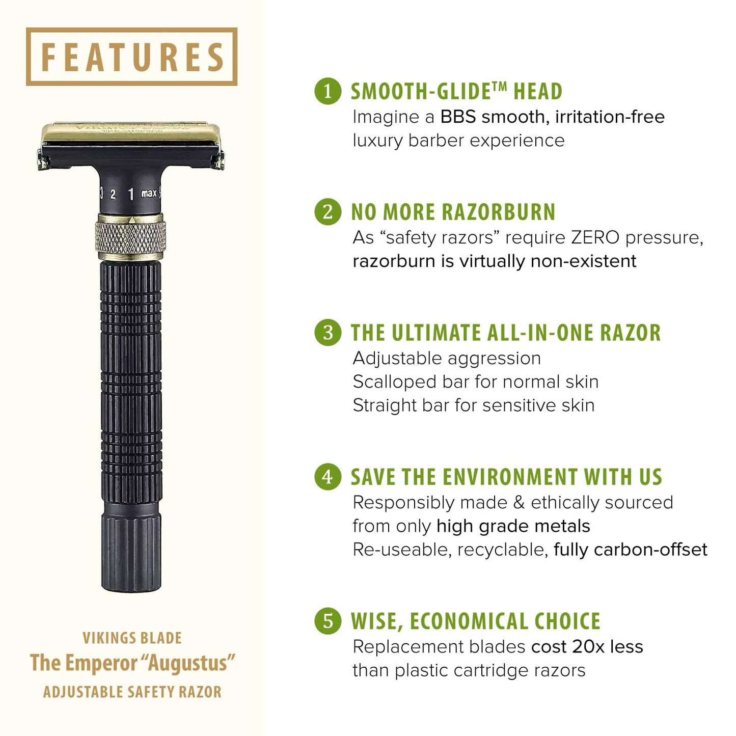 VIKINGS BLADE Adjustable Double Edge Safety Razor - Eco-Friendly, Reusable Design | Luxury Case Included