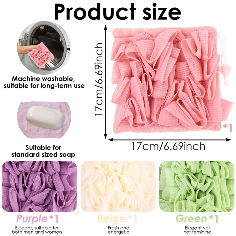 DADERXY 4 Pcs Loofah Washcloth for Bar Soap, 2 in 1 Reusable Machine Washable Loofahs Combo, Bar Soap Loofas Pouch Wash