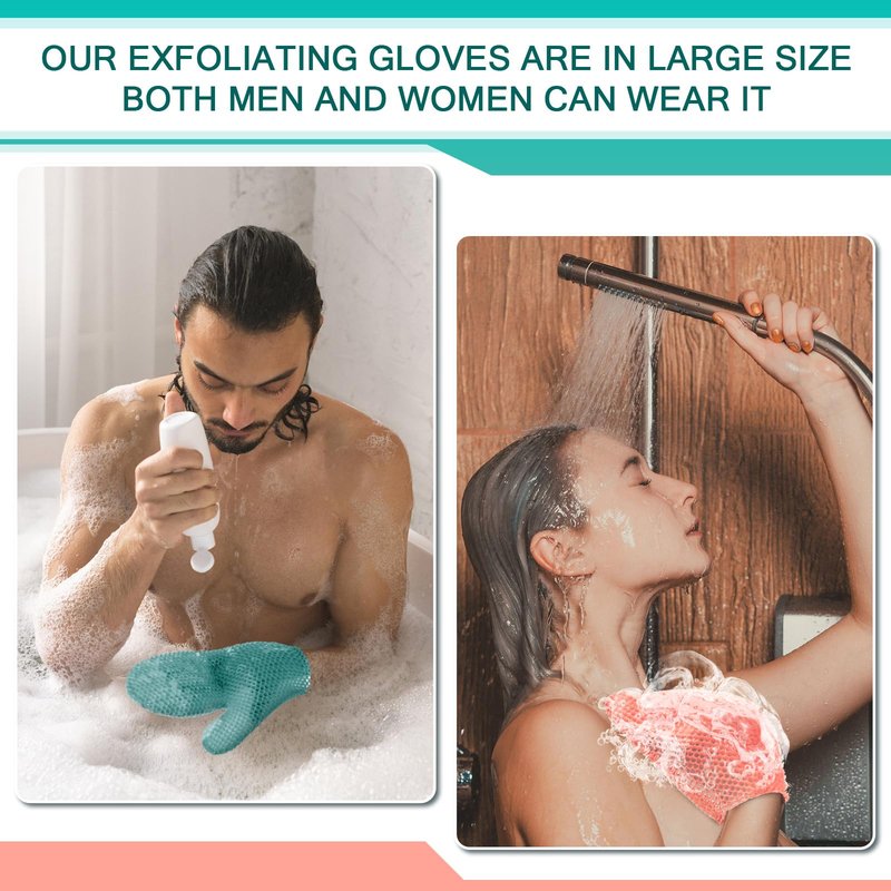 Karenhi 2 Pcs Honeycomb Exfoliating Glove Bath Mitt Body Spa Scrubber, Honeycomb Exfoliator Glove for Body Shower, Scrubber Sponge Shower Loofah, Quick Drying(Green,Pink)
