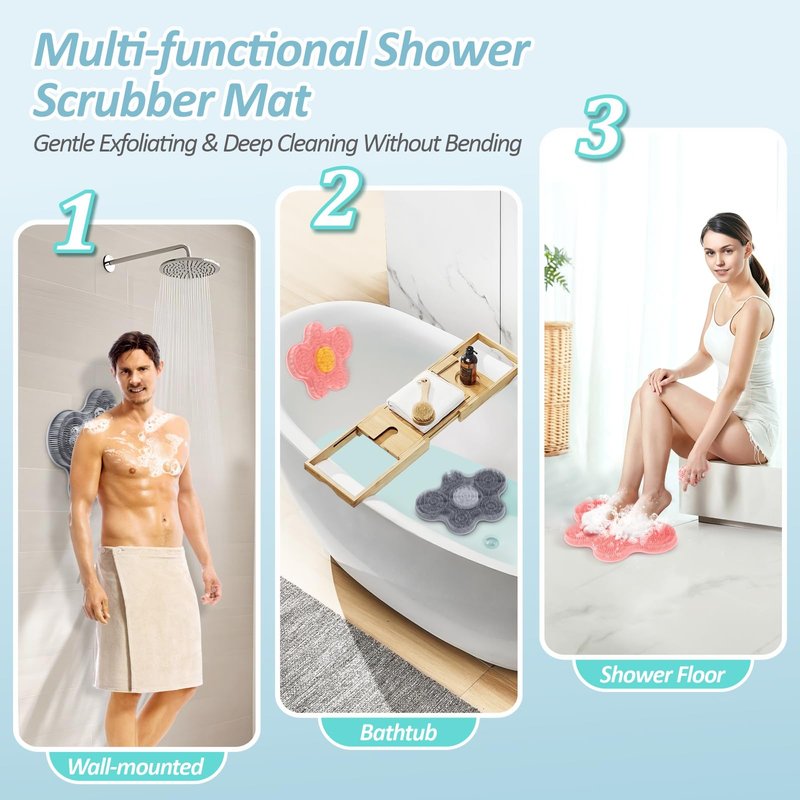 GEENOA Silicone Shower Back & Foot Scrubber Mat