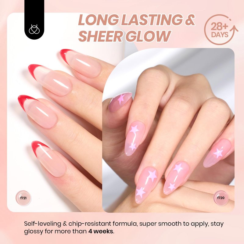 Beetles Sheer Elegance Nude Gel Nail Polish Set - 6 Colors Jelly Gel Polish Kit Milky White Nude Pink Brown Nail Concealer Translucent Effect Soak Off Uv French Nail Art Gift for Women
