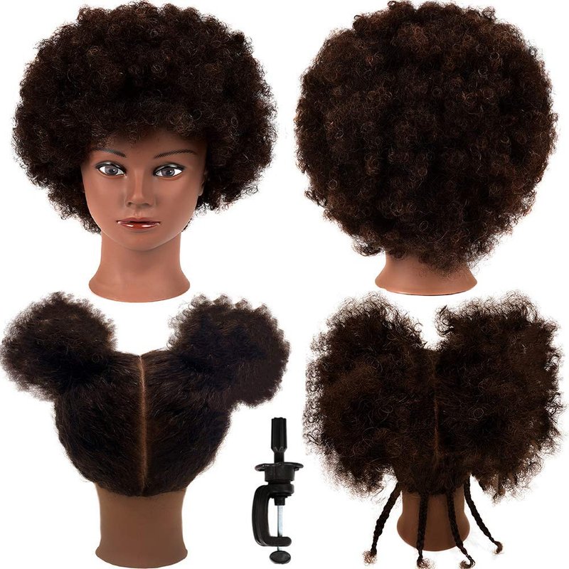 African Mannequin Head - 100% Human Hair Curly Cosmetology Training Head | Display & Styling Practice