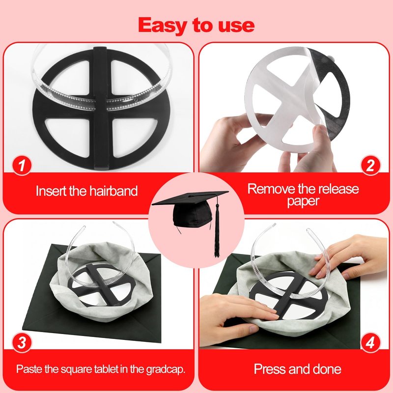 EMOOULI Graduation Cap Clear Headband, Secure Grad And Hairstyle, Grad Cap Hairband for Graduates, Students (1)