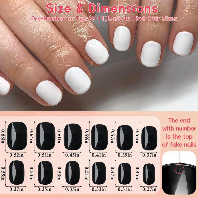 Skiennix 576pc Square Press-On Nails - Short Acrylic Fake Nails in 24 Colors with Glue & Tabs