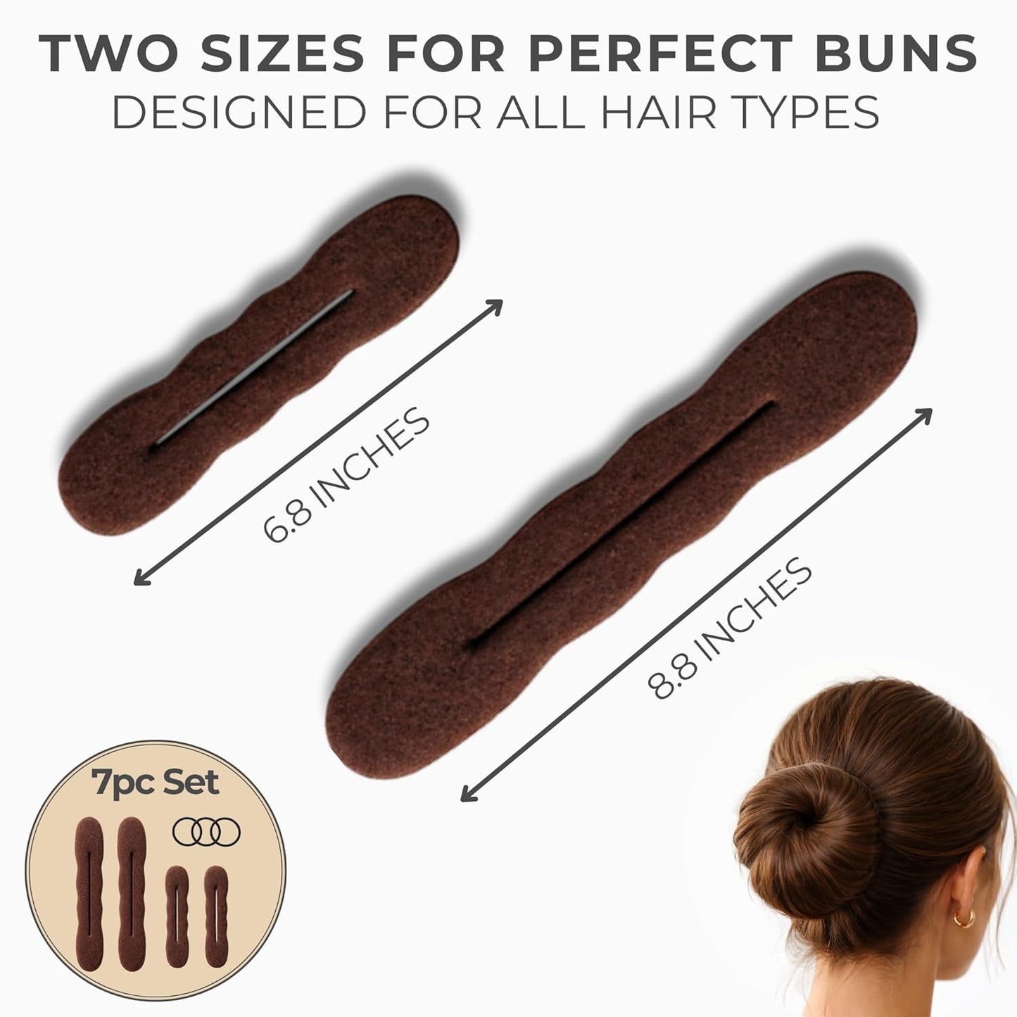 Styla Hair Magic Bun Maker - Foam Sponge Bun Shaper Set (2 Small, 2 Large) | Brunette Hair Accessories