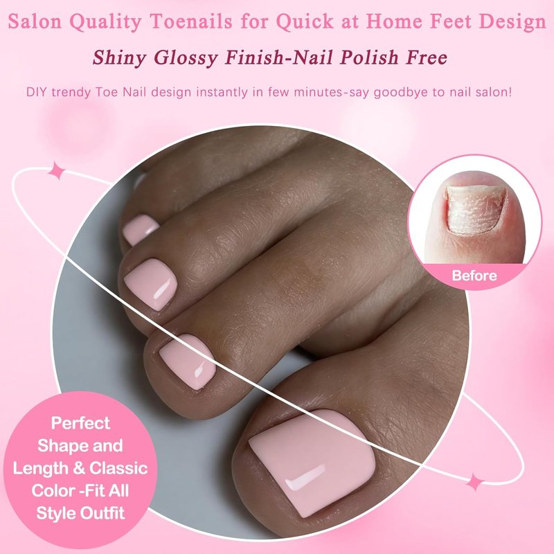 Dark Nude Press-On Toenails for Women - 144pc Square Fake Toenail Kit with Glue Tabs