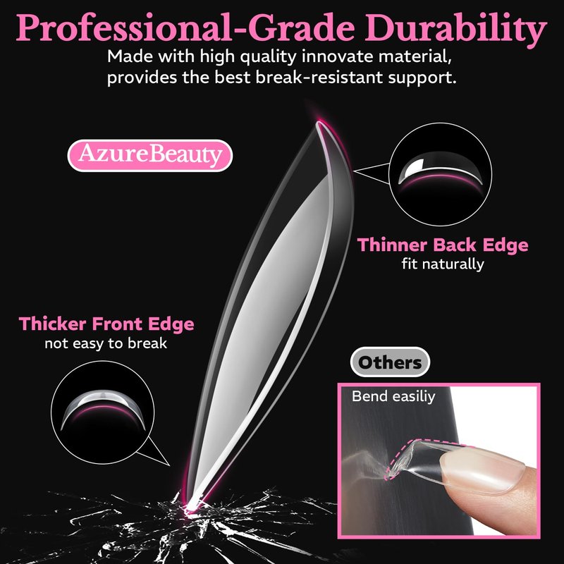 AZUREBEAUTY Medium Almond Nail Tips 600pcs 15 Size, Pre Etched Soft Gel Nail Tips Acrylic Fake Nails Half Matte Full Cover Clear Press On False Nail Extensions for DIY Manicure at Home Nail Art