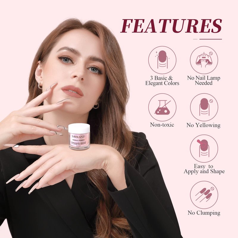 SAVILAND Acrylic Nail Kit for Beginners: White Pink Clear Acrylic Powder and Liquid Set with Nail Brush Forms Manicure Tools Kit with Everything for Beginners Home DIY Nail Art Salon