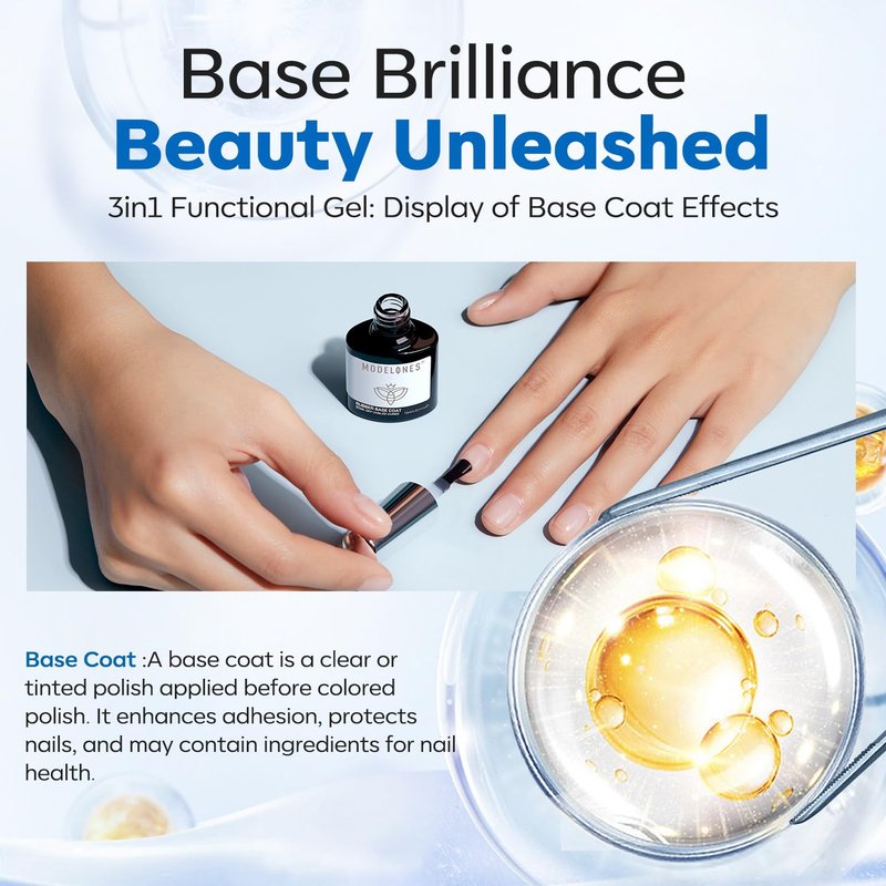 modelones Builder Rubber Gel Base Coat for Nails, Clear Rubber Base Gel Nail Polish for Strengthen/Apex Building/Enhance/Reinforced Long Lasting Fiber Protect Soak Off U V LED Gift for Thin Weak Nails