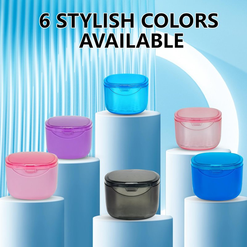 EZEELAI Denture Cleaning Case Dental Retainer Container Soaking Cup with Brush, Denture Storage Bath Box Case Cup Mouthguard Storage Holder Travel - Leak Proof with Lid Waterproof - Blue