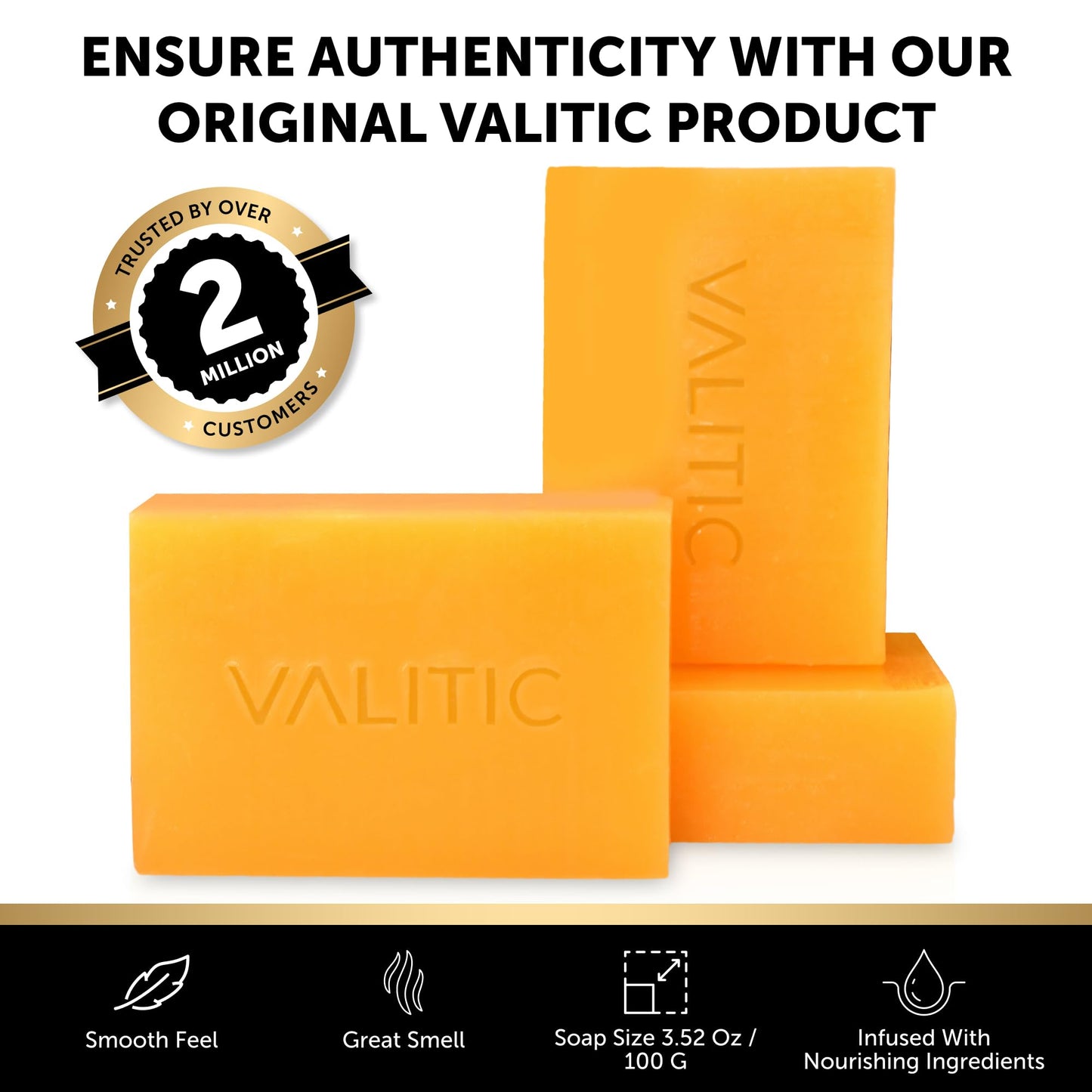 VALITIC Kojic Acid Vitamin C and Retinol Soap Bars with Turmeric for Dark Spot - Original Japanese Complex Infused with Collagen, Hyaluronic Acid, Vitamin E (2 Pack) - With Scrub Bag