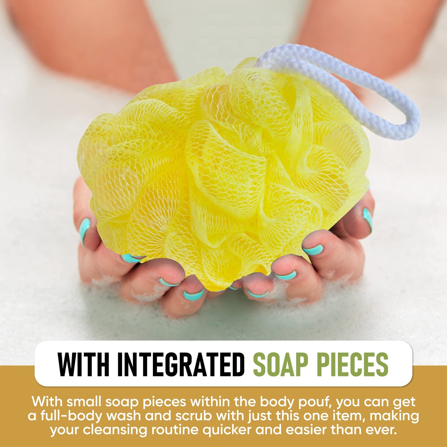 T.Taio Esponjabon Shower Bath Puff Soap Sponge - Loofah Luffa Loufa Body Wash Ball - Mesh Pouf Scrubber for Full Cleanse Lather Skin Care - Beauty Bathroom Accessories - Cucumber & Melon Soap