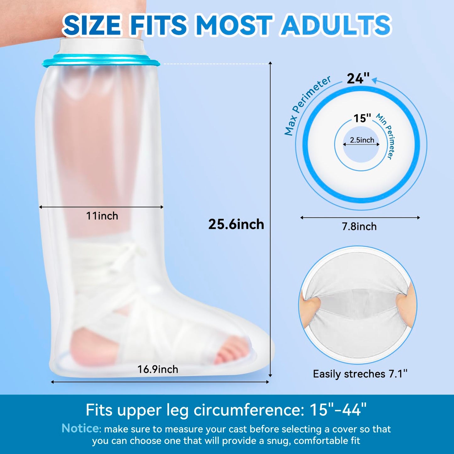 Cast Covers for Shower Leg, 100% Waterproof Leg Cast Cover for Showering, Reusable Cast Shower Cover Leg, Cast Protector for Shower Leg Adult, Shower Boots for Foot after Surgery and Wound Care