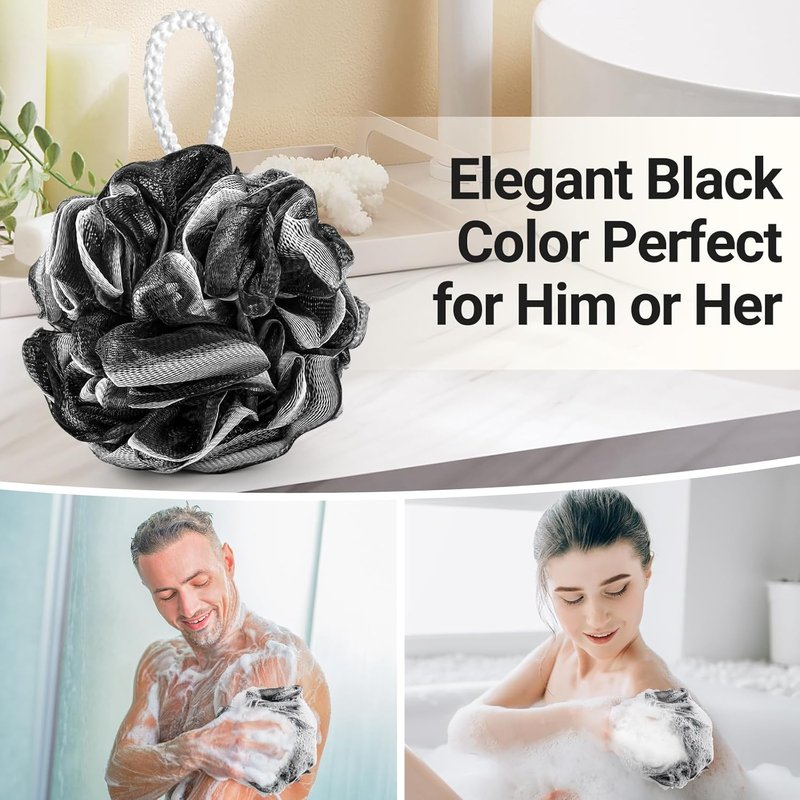 Charcoal Shower Loofah 3 Pack - Exfoliating Bath Sponge for Men & Women | Body Scrubber for Smooth Skin