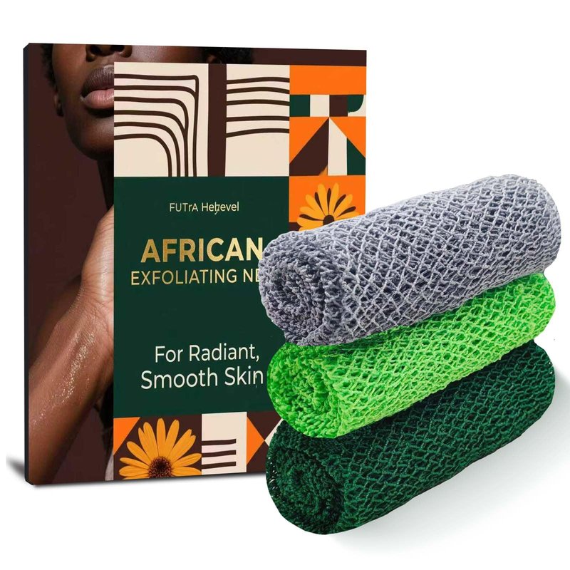 3 Pieces African Net Sponge Authentic, Exfoliating Scrubber Long Net Bath Sponge for All Skin Types, Body Scrubber for Women and Men Daily Use Body Care, Gentle Exfoliation
