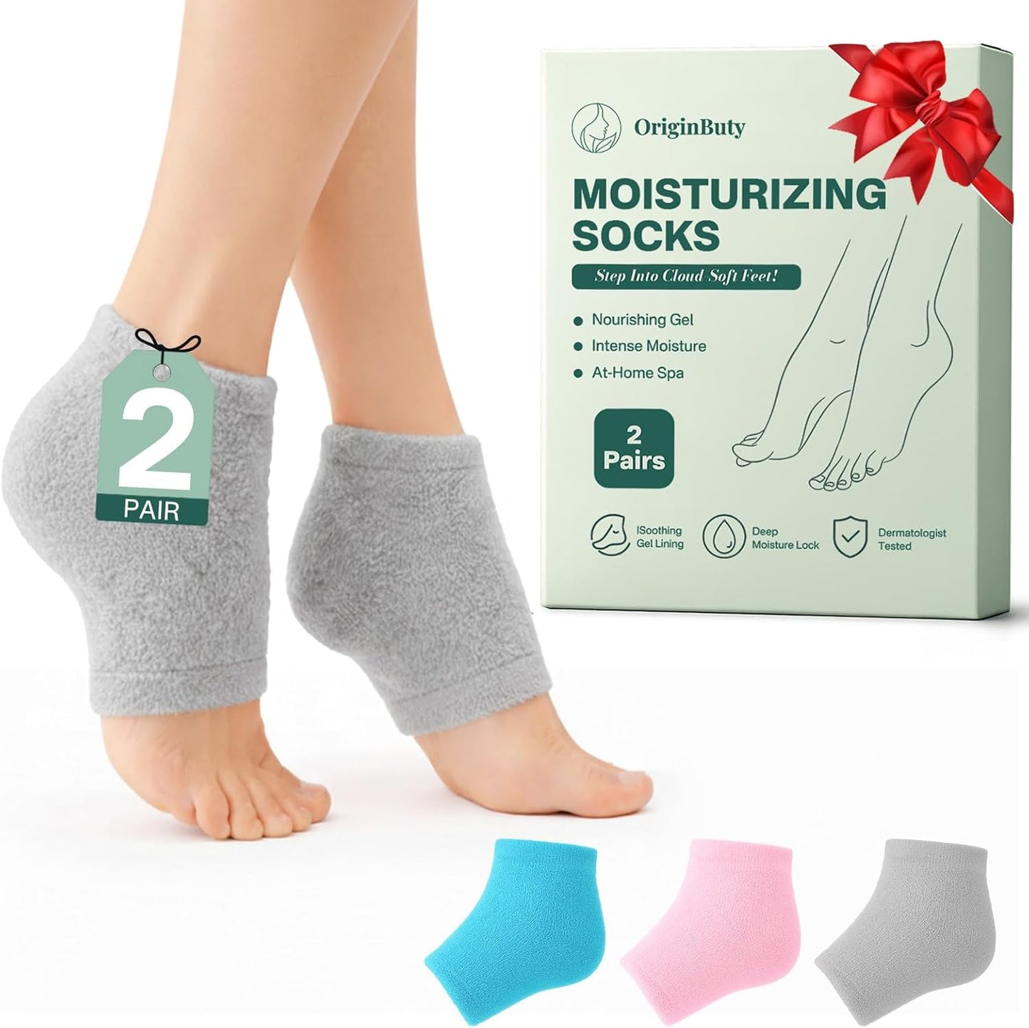 Skiennix Moisturizing Socks for Women - Deeply Hydrating Gel Socks for Dry, Cracked Heels | Size 9-11, Heel Gray