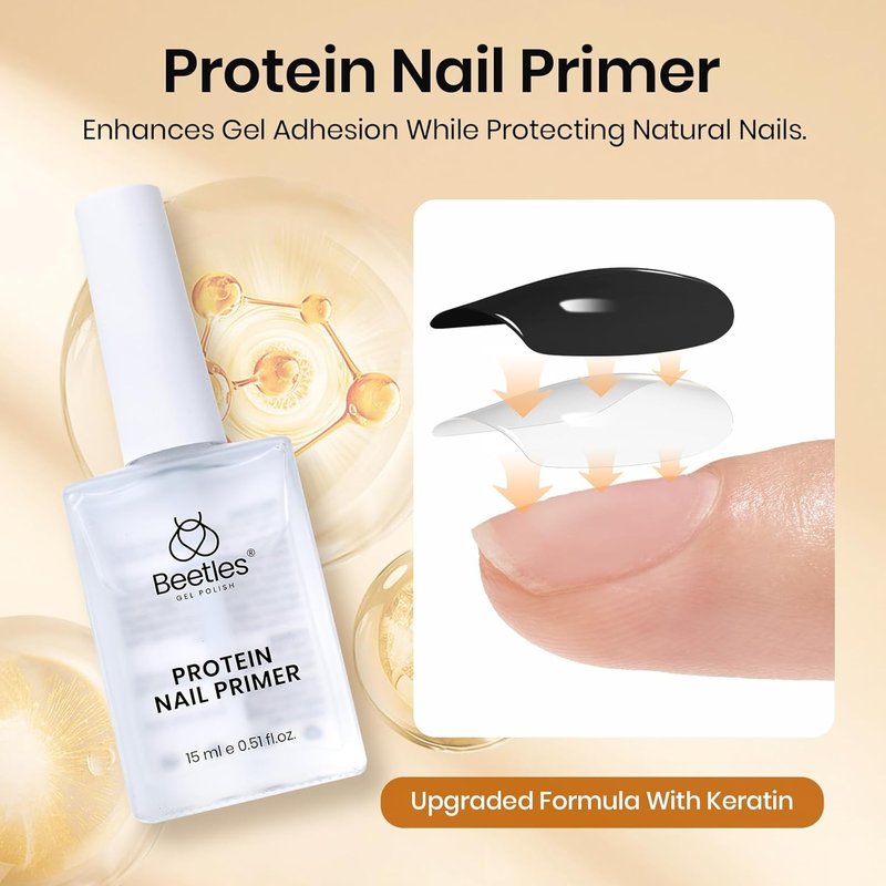 Beetles Gel Top and Base Coat Set - 15ml Glossy & Matte Finish with Protein Nail Prep | Acid-Free, Hema-Free