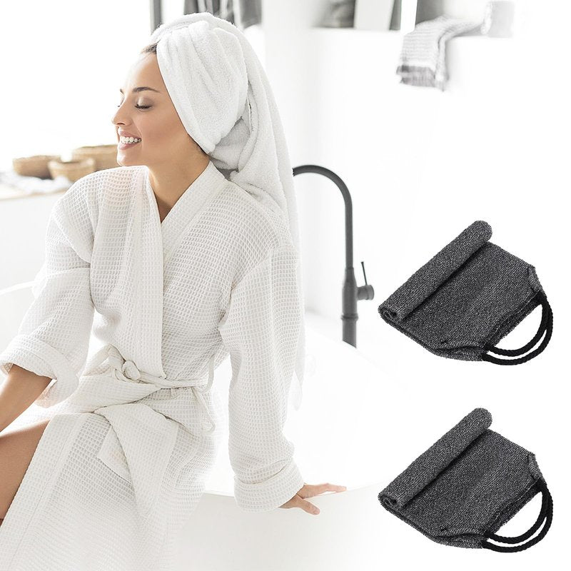 2Pcs Exfoliating Back Scrubber with Handles Body Scrubber Towel for Shower Nylon Back Exfoliator Washcloth Washer for Men Women (Gray)