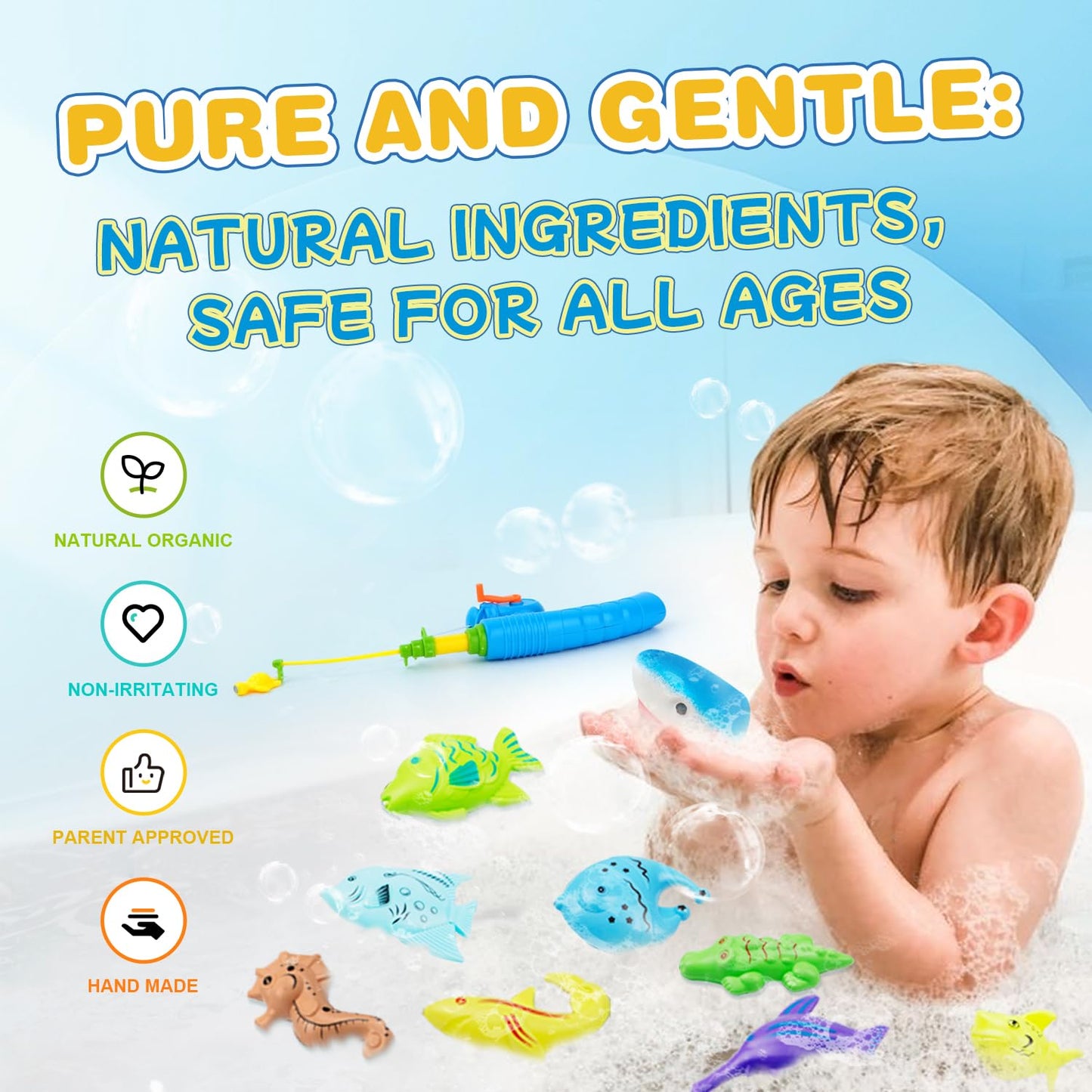 Shark Bath Bombs for Kids with Surprise Fishing Toy Set, 8 Fun Exploding Bath Balls & 9 Fishing Toys, Natural Handmade Organic Bubble Bath Fizzies, Ideal Birthday Holiday Christmas Gift for Boys Girls