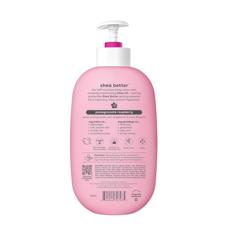Eos Shea Better Body Lotion - Pomegranate Raspberry, 24-Hour Moisture, Lightweight & Non-Greasy, 16 fl oz (Pack of 2)