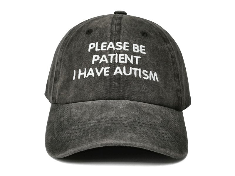 Hepandy Embroidered Please Be Patient I Have Autism Hat for Women Men Kids, Embroidery Baseball Cap, Washed Black Adjustable Snapback Dad Hats
