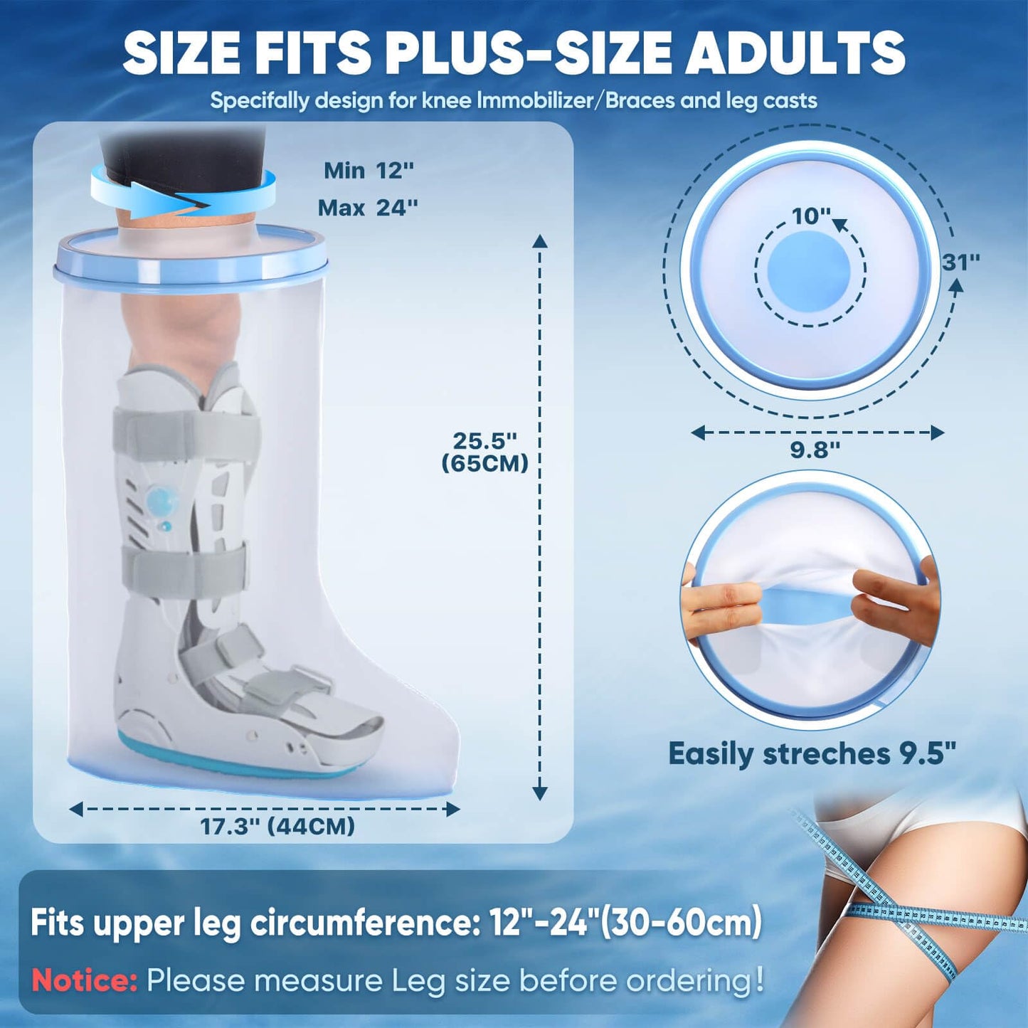 Fxdunjr Extra Wide Waterproof Leg Cast Cover for Shower with Non-Slip Bottom, Reusable Cast Protector for Walking Boot Surgery Bandage Wound, Shower Boot for Plus Size Adult [2026 Upgraded Reusable]