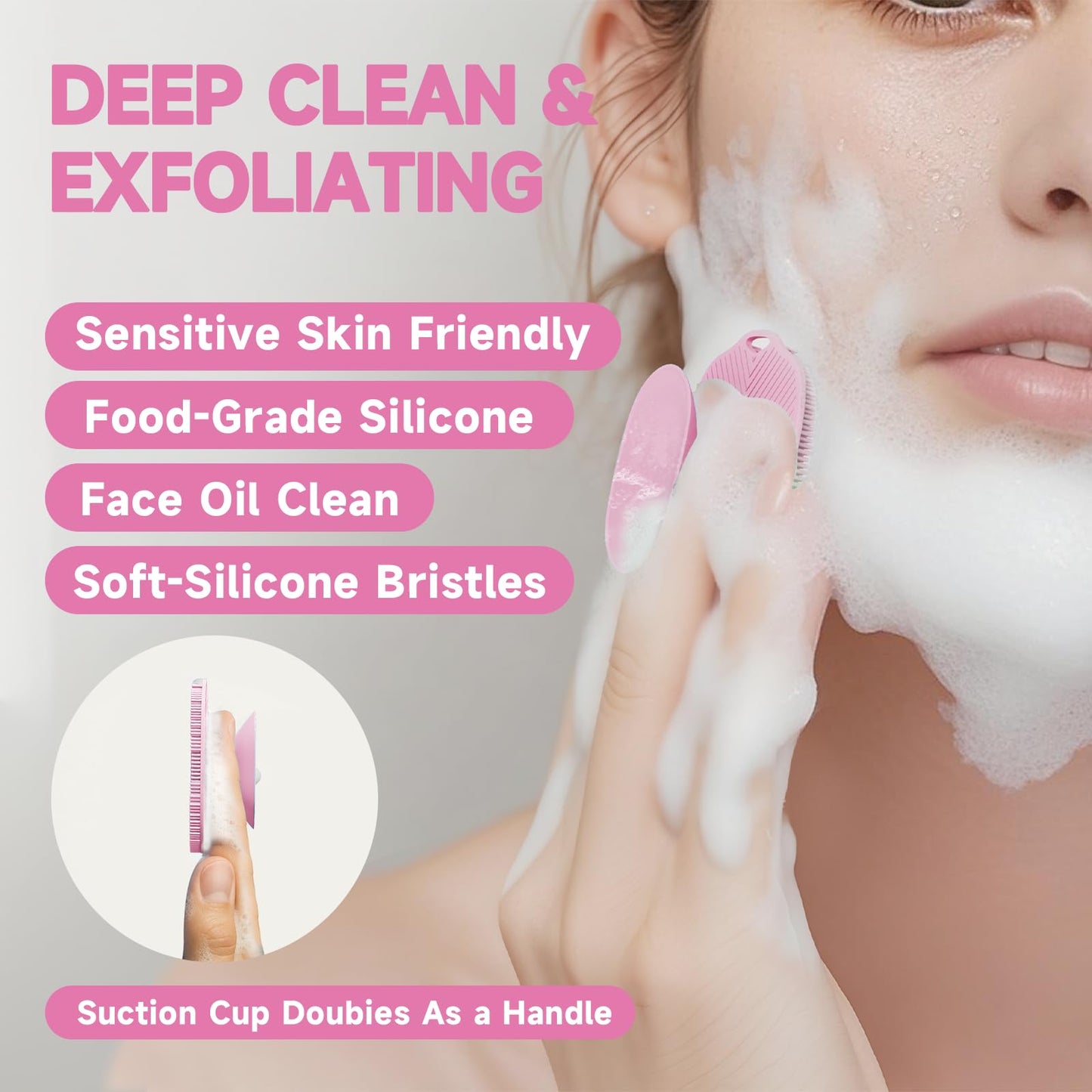 ARIOSOX 2 PCS Face Scrubber, Soft Silicone Face Exfoliator with Suction Cup for Man and Women Deep Skin Clean, Gentle Facial Cleaning Brush Suitable for All Sensitive Skin (Pink+Blue)
