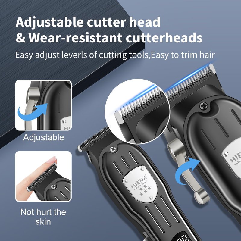 HIENA PRO Professional Hair Clipper Kit - Rechargeable Cordless Barber Set & Grooming Tools (Black)