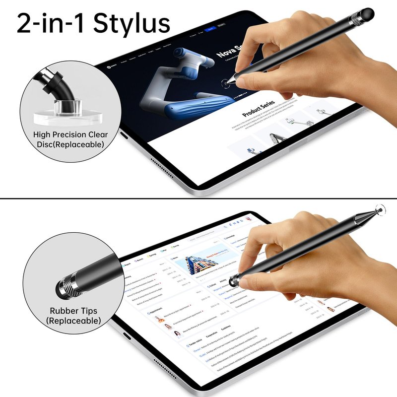Bopomofo Stylus (5 Pcs), 2-in-1 Stylus Pen for Touch Screen, High Precision and Sensitivity, Suitable for iPhone/ipad/Android Tablets, Compatible with Touch Screens (Black/White/Blue/Rose Gold/Silver)