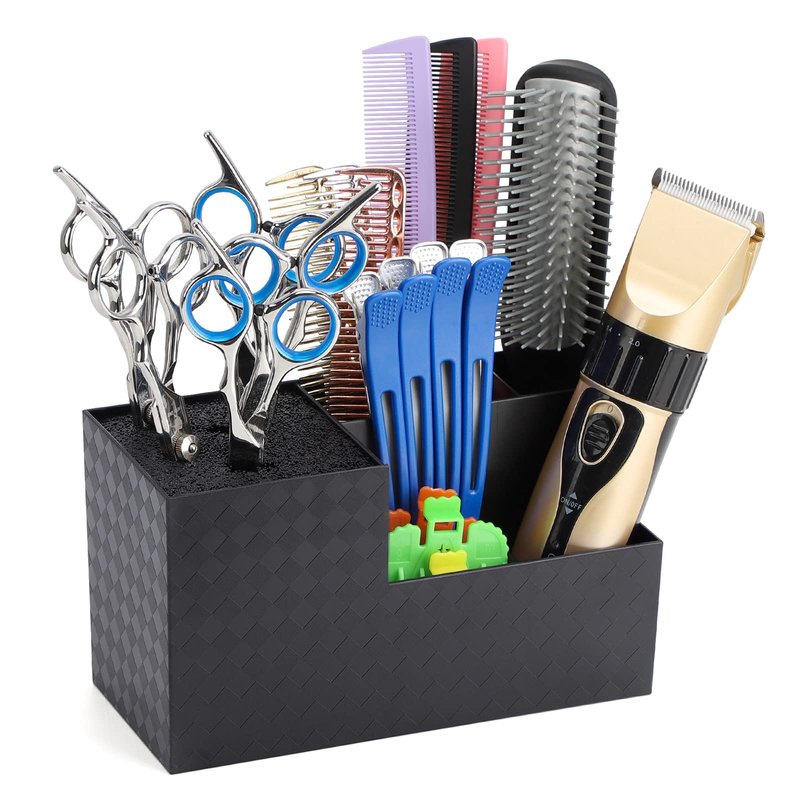 Segbeauty Scissor Stand Large, 6 Grid Salon Hairdressing Barber Supplies Organizer Holder, Professional Hair Cutting Tools Storage Case for Scissor Comb Hair Brush Barber Accessories Black
