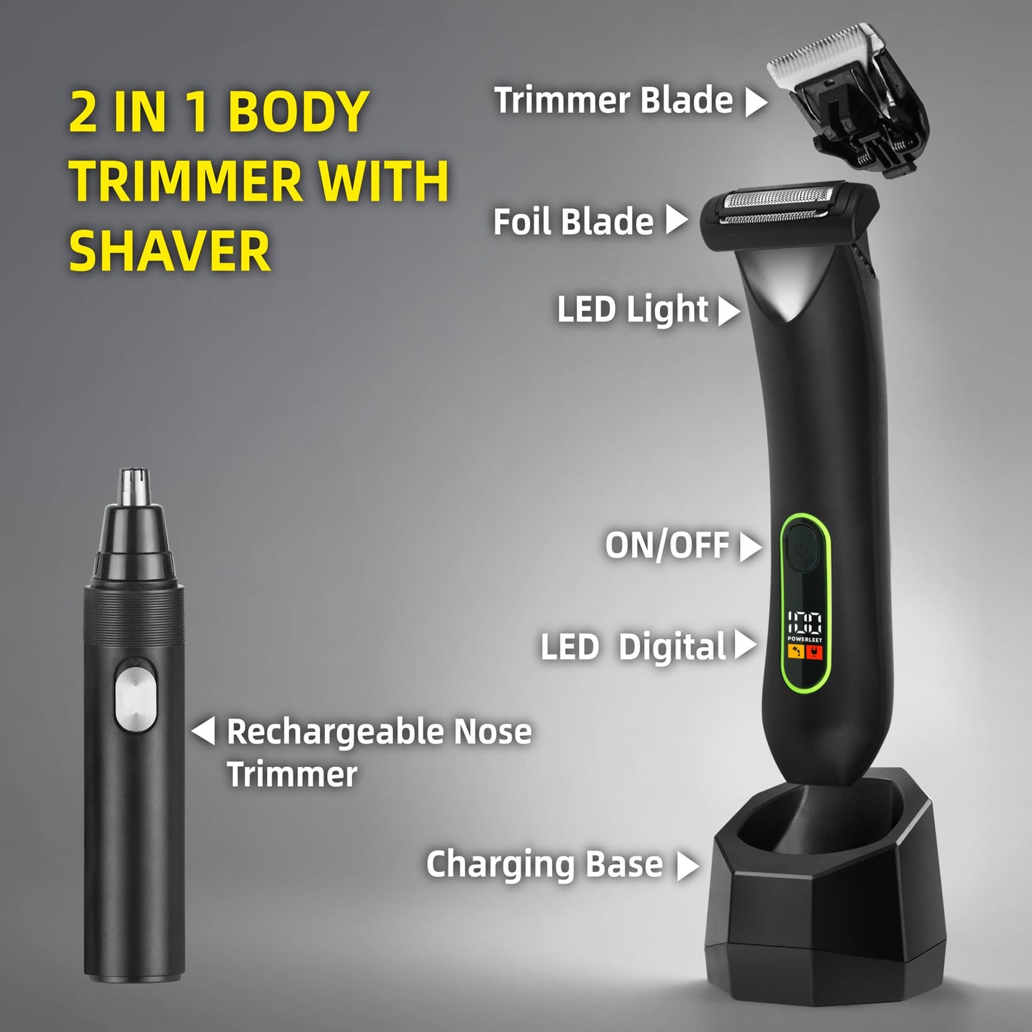 WarmWink Rechargeable Body Hair Trimmer for Men, 2 in 1 Body Groomer for Men, Replaceable Hair Cutting Blade, IPX7 Waterproof Wet/Dry Ball Groin Trimmer with Charging Base