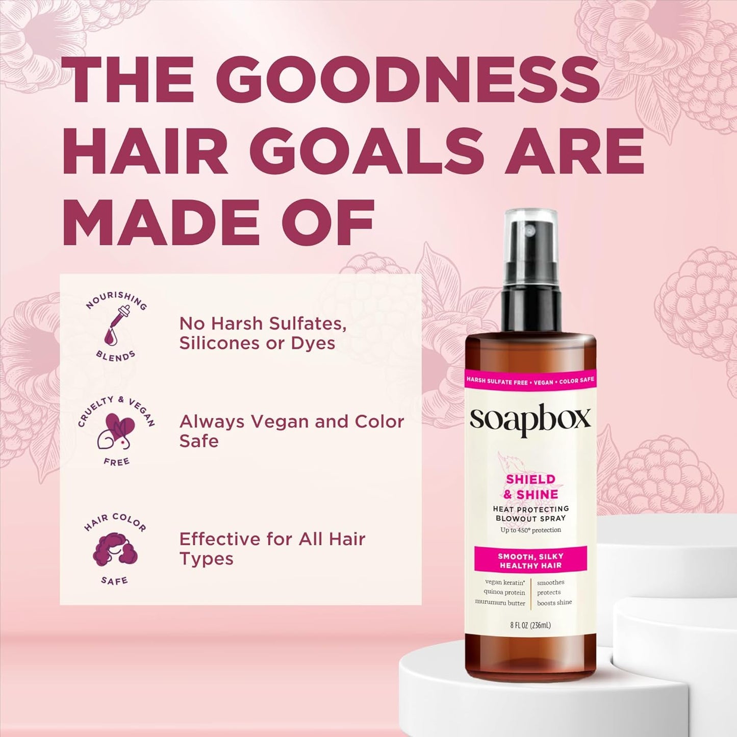Soapbox Heat Protectant Spray - 3-in-1 Hair Care for Heat Protection & Shine | 8oz, Vegan & Color Safe