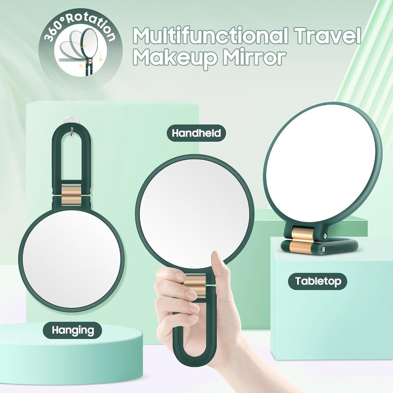 B Beauty Planet 40X Magnifying Hand Mirror - Double-Sided, Portable & Foldable for Precision Makeup | Green