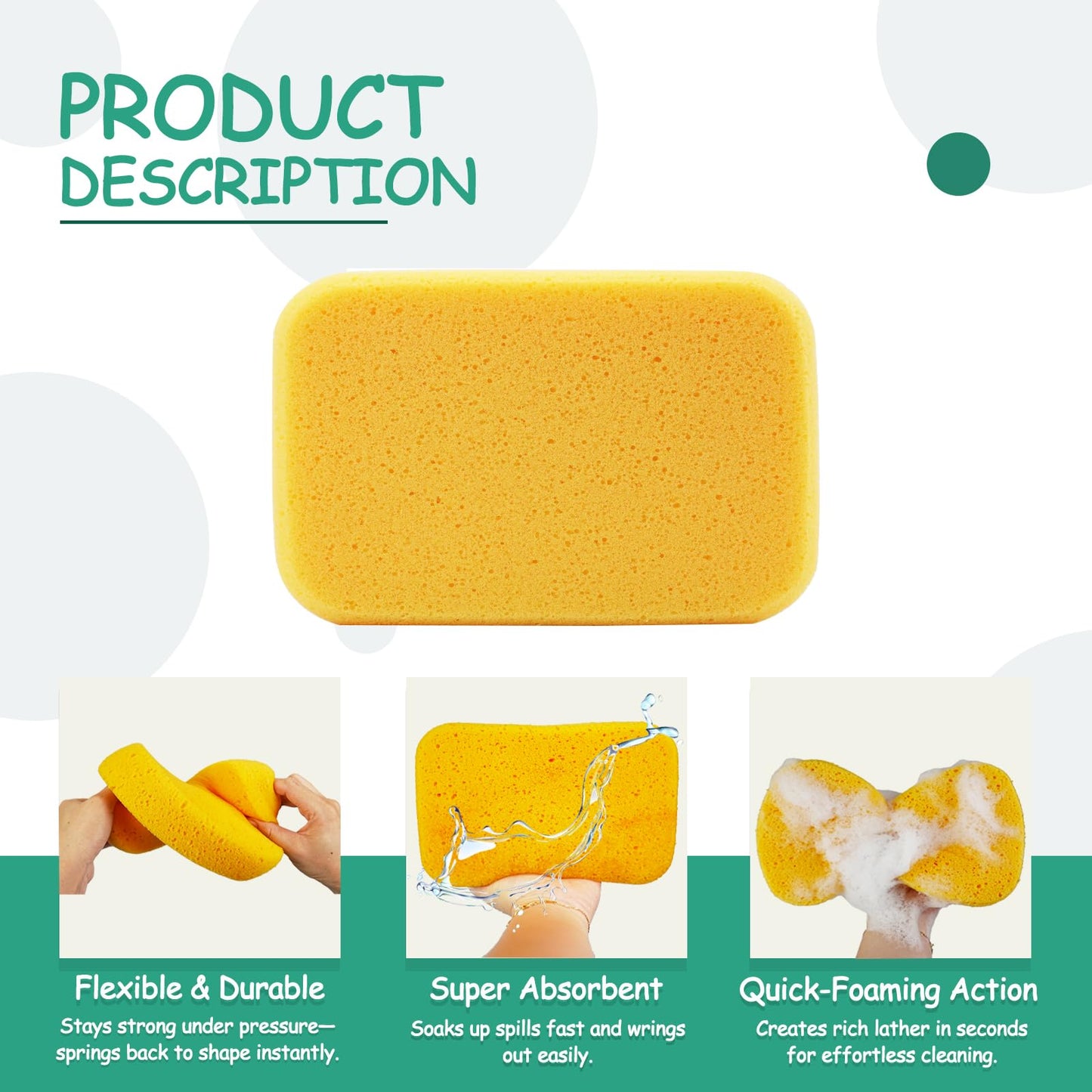 2-Pack Extra Large Cleaning Sponges (7.5" x 5.5" x 1.9") – Heavy Duty Grouting, Car Wash & Multi-Surface Sponge – Non-Scratch PU Foam for Tile, Dishes, Cars & Crafts Super Absorbent