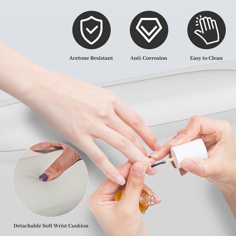 Charmmade Nail Desk for Nail Tech, Professional White Nail Desk with Wrist Pad, Acetone-Resistant Manicure Table with Storage Cabinet, Sturdy Metal Legs Nail Table for Salon, Spa, Home(White-Gold)