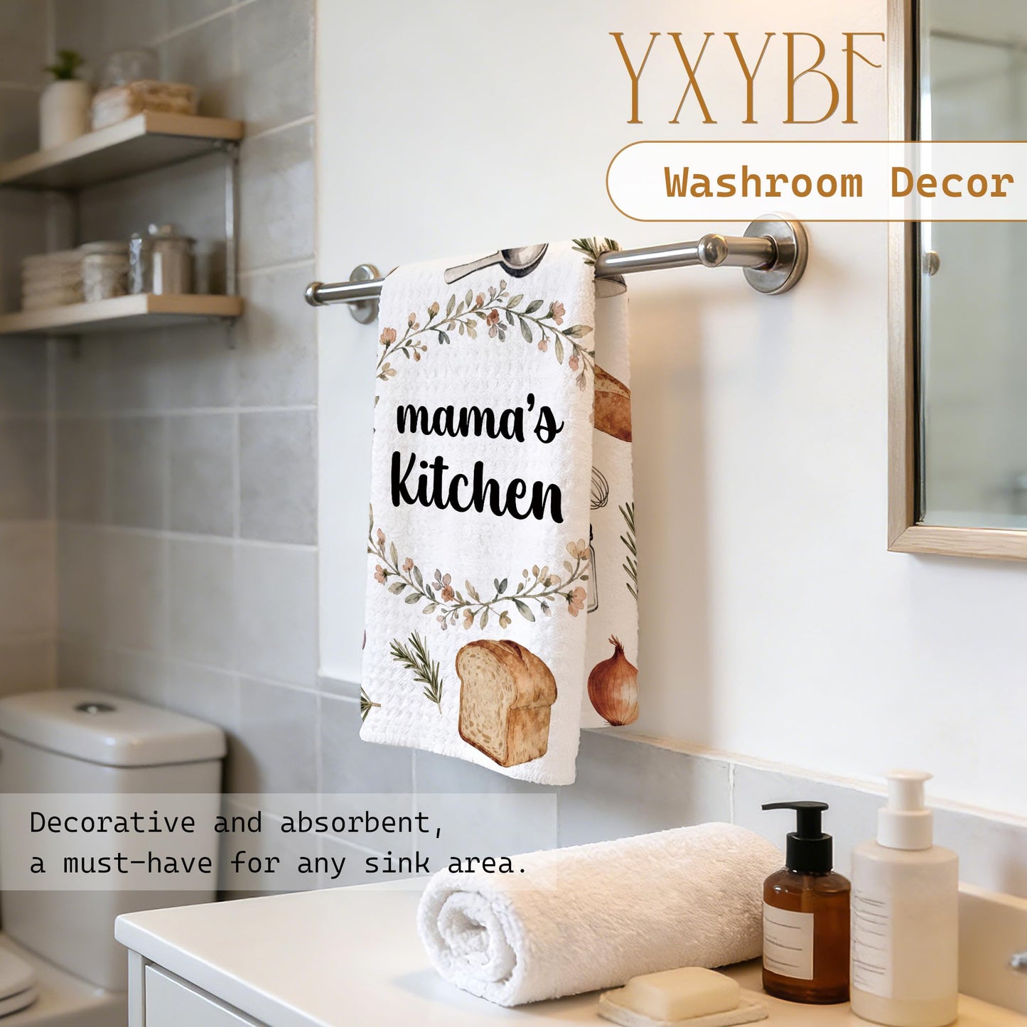 YXYBF Mama Gifts Hand Dish Tea Towels for Kitchen Bakery Decor 16x24 Inches, Mom Gifts for Birthday from Daughter Son, Mama's Baking Kitchen Towels Decorative