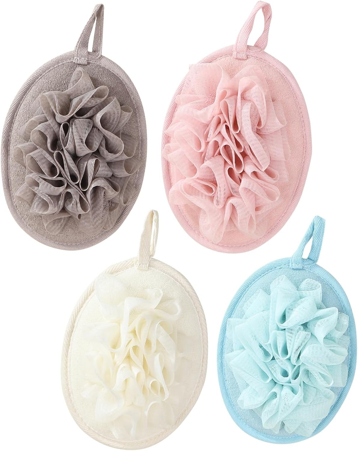 Skiennix Travel Size Loofah Set - 4 PCS Lightweight Terry Cloth Sponges for Sensitive Skin Exfoliation