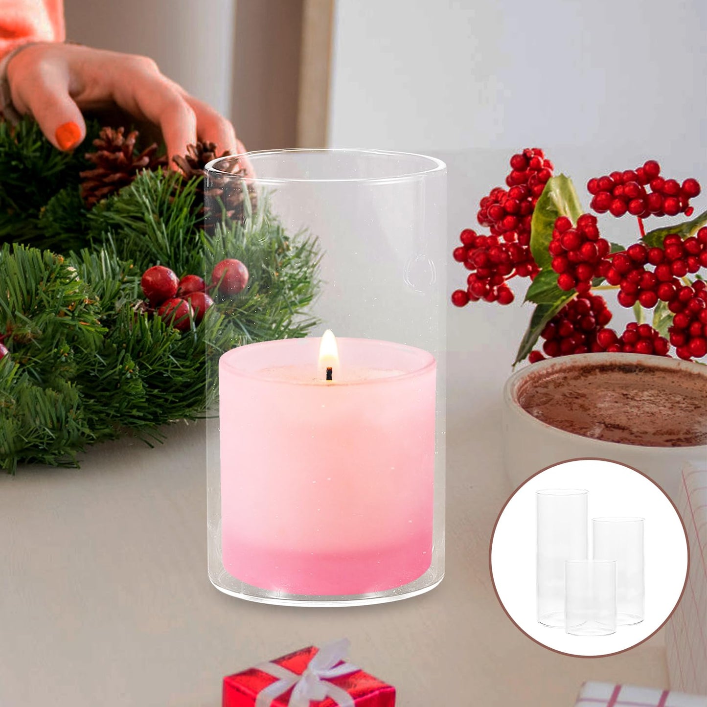 TOVINANNA Clear Glass Candle Chimney Holder 4.72" – High-Clarity Hurricane Shield for Pillar Candles, Windproof Flame Protection for Wedding & Home Party Decor, Romantic Gift for Couples