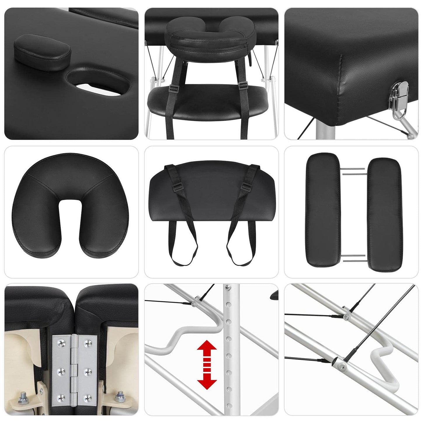 Yaheetech Massage Tables Portable Massage Bed Aluminium Height Adjustable Facial Salon Tattoo Bed with Non-Woven Bag, 28 inch Width Black
