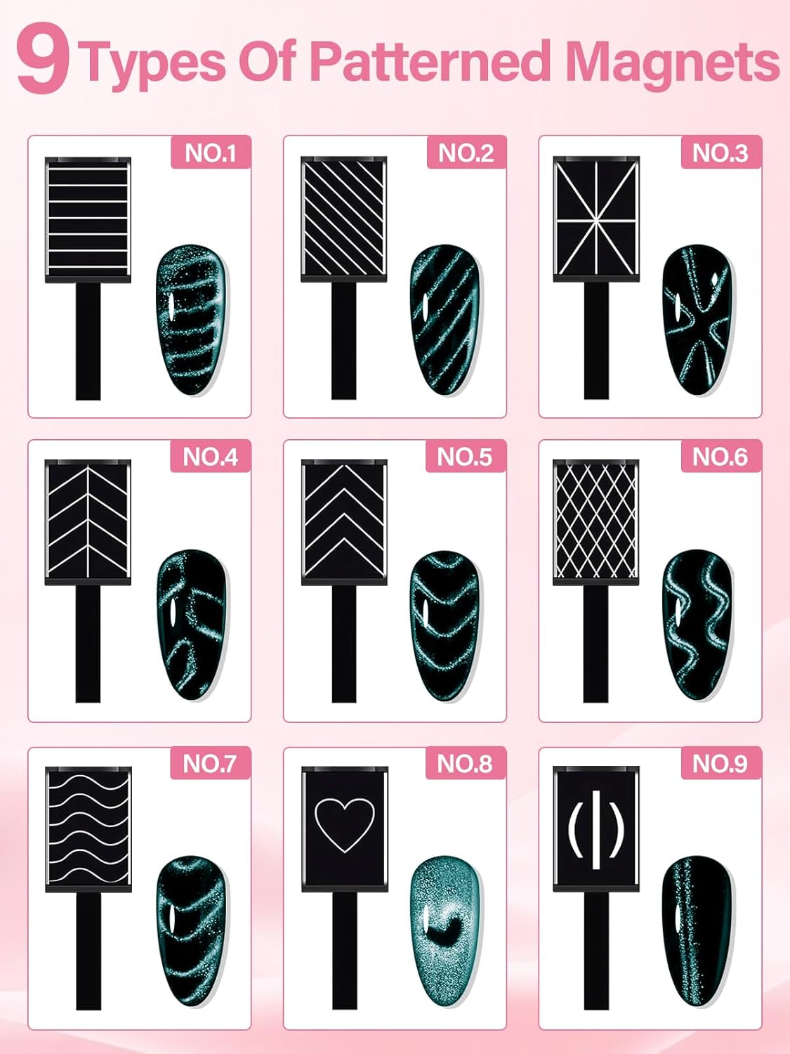 TOROKOM 17Pcs Nail Magnet Set - Cat Eye Gel Polish Magnet Wand & Heart Design Tools for Stunning Nail Art