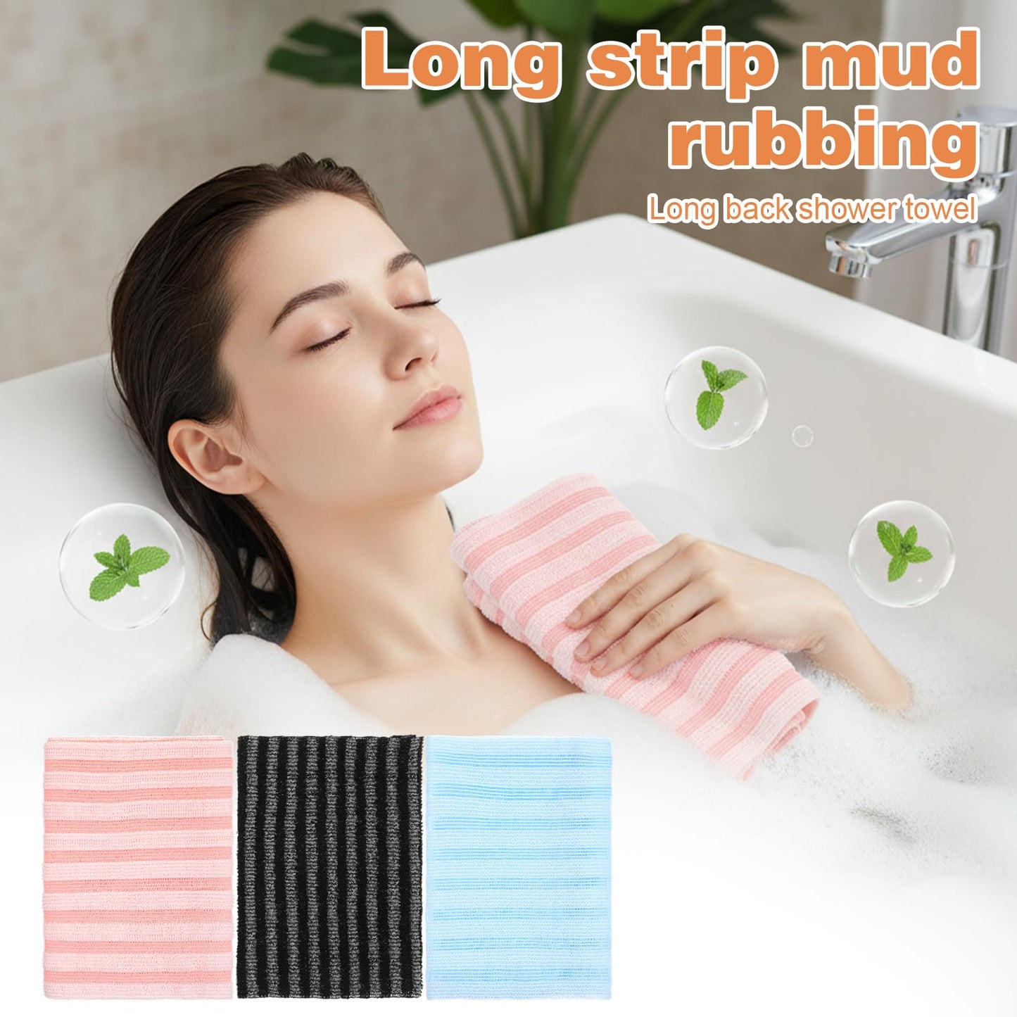 Exfoliating Shower Towel, 38 Inches Scrub Towels for Shower Exfoliating, Stripes Showers Towel for Smooth and Soft Skin (3 Colors, 6 Pcs)