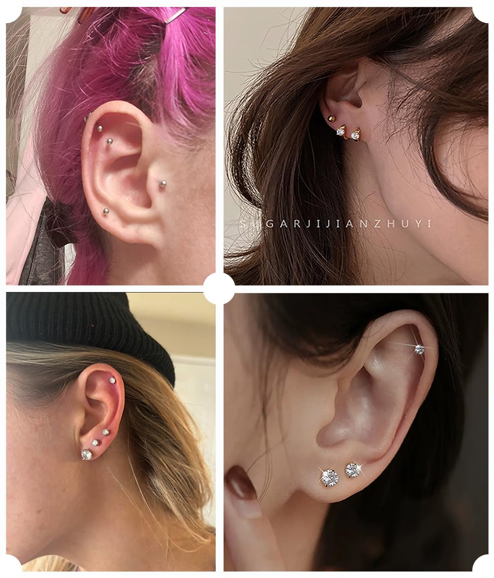 VitaCool Ear Piercing Kit Disposable Ear Cartilage Piercing Gun Kit with Sterile 4mm CZ Ball Studs Easy and Safe Earring Self for Yourself Use at Home(Silver Mixed Patterns 4mm)