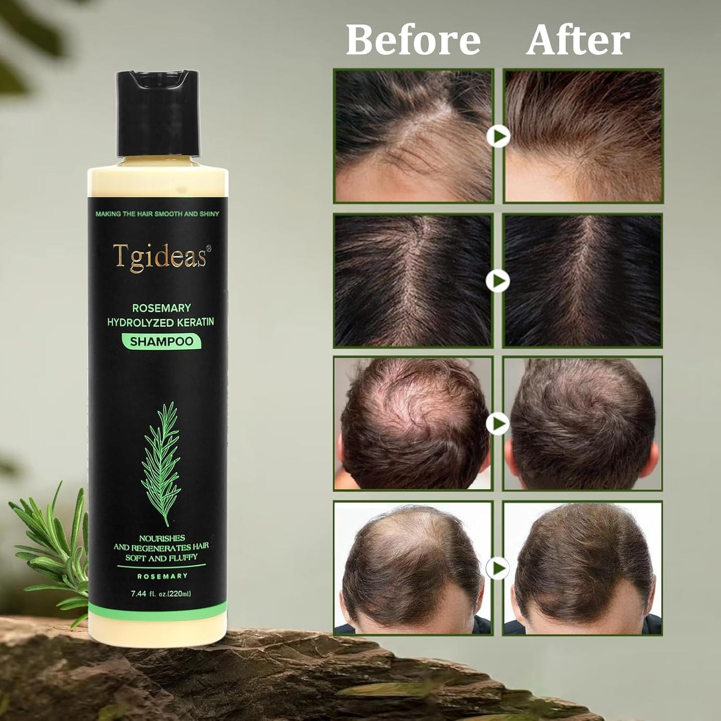 Tgideas Rosemary Biotin Shampoo - Volumizing, Sulfate-Free, for Thinning, Dry, Damaged Hair, Vegan, Color-Safe, 14.8 fl oz